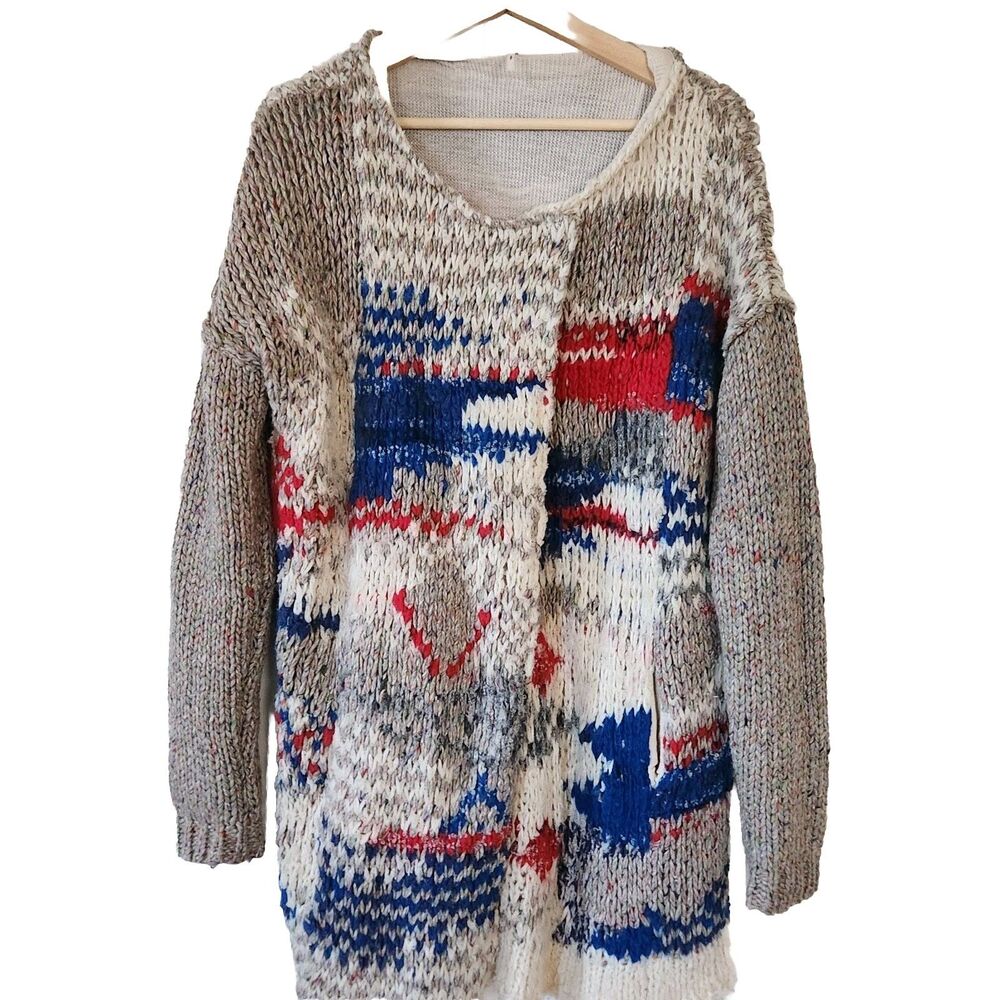 Free People Fireworks Chunky Knit Cardigan Sweater Women's Small Multicolor New